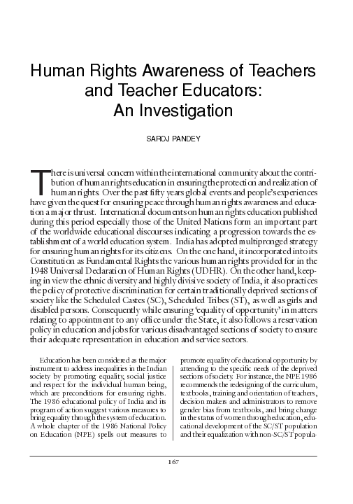 (PDF) Human Rights Awareness of teachers and teacher Educators : An ...