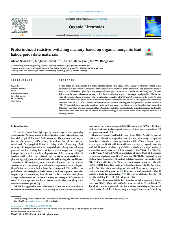 (PDF) Probe-induced resistive switching memory based on organic ...