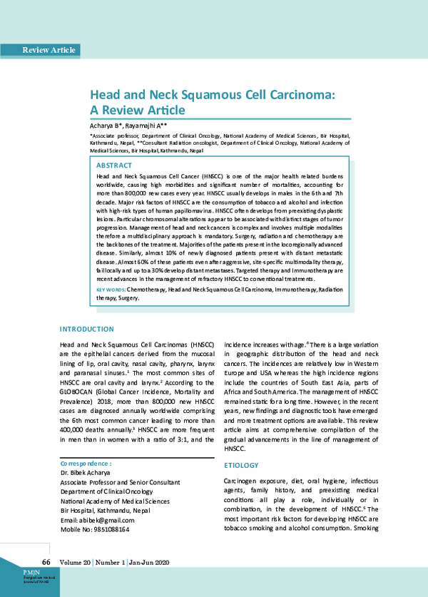 (PDF) Head and Neck Squamous Cell Carcinoma: A Review Article