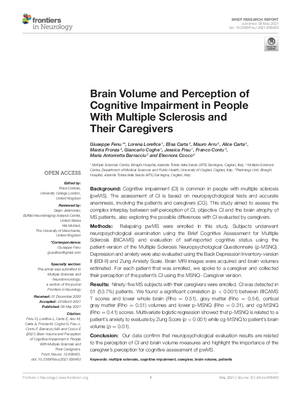 (PDF) Brain Volume and Perception of Cognitive Impairment in People ...