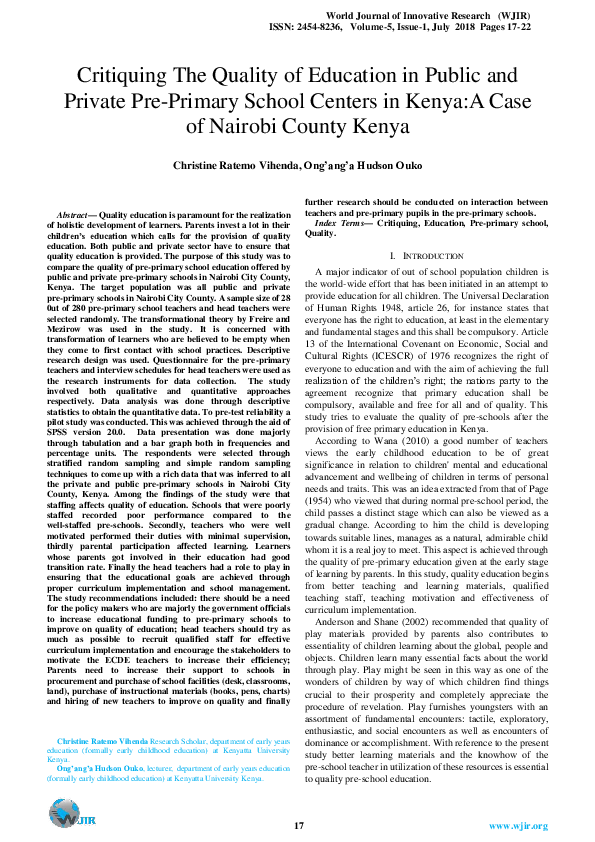 (PDF) Critiquing The Quality of Education in Public and Private Pre ...