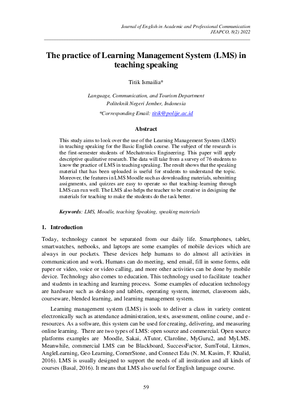 (PDF) The Practice of Learning Management System (LMS) in Teaching Speaking