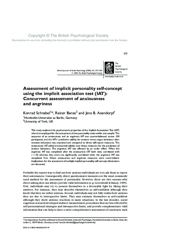 (PDF) Assessment of implicit personality self-concept using the ...