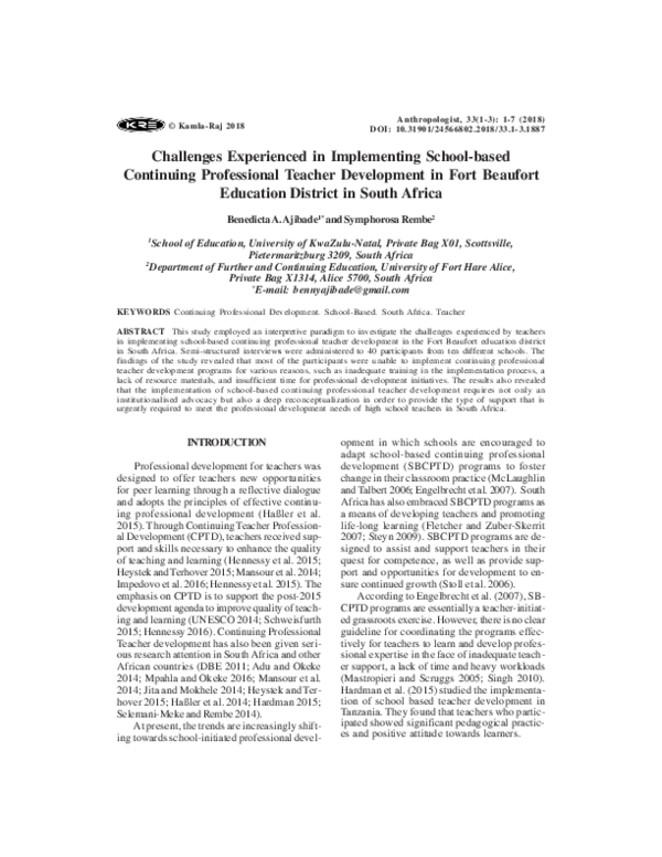 (PDF) Challenges Experienced by Teachers in Implementing School-Based ...