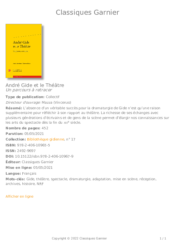 (PDF) André Gide et le Théâtre