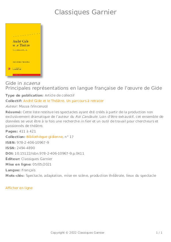 (PDF) Gide in scaena - Principales représentations en langue française ...