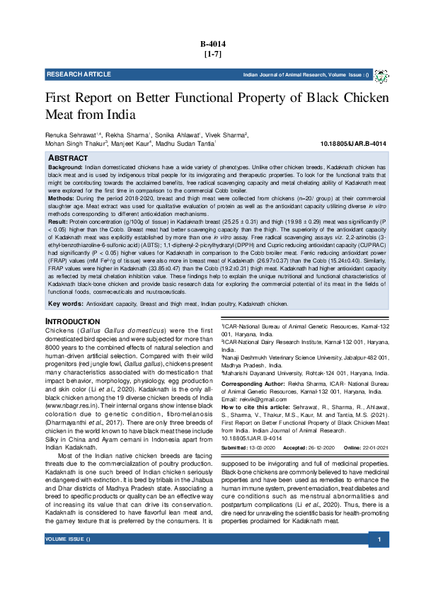 (PDF) First Report on Better Functional Property of Black Chicken Meat ...