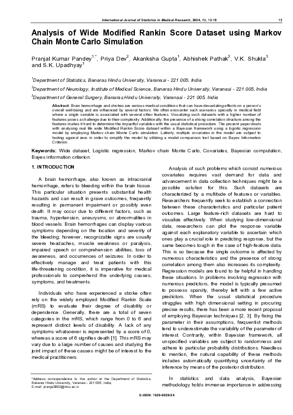 (PDF) Analysis of Wide Modified Rankin Score Dataset using Markov Chain ...