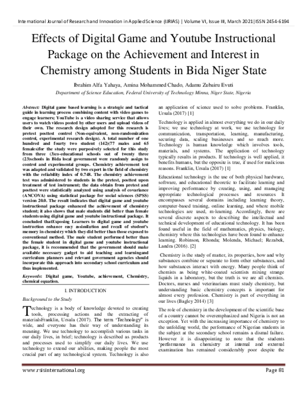 (PDF) Effects of Digital Game and Youtube Instructional Package on the ...