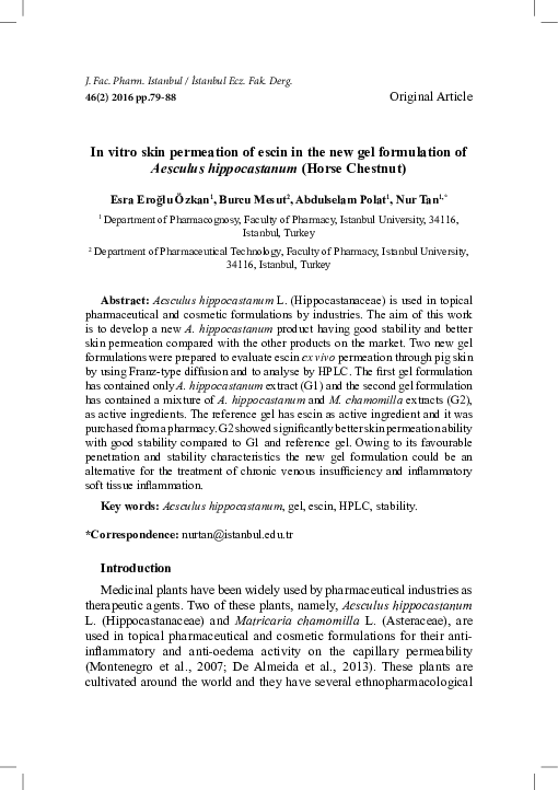 (PDF) In vitro skin permeation of escin in the new gel formulation of ...