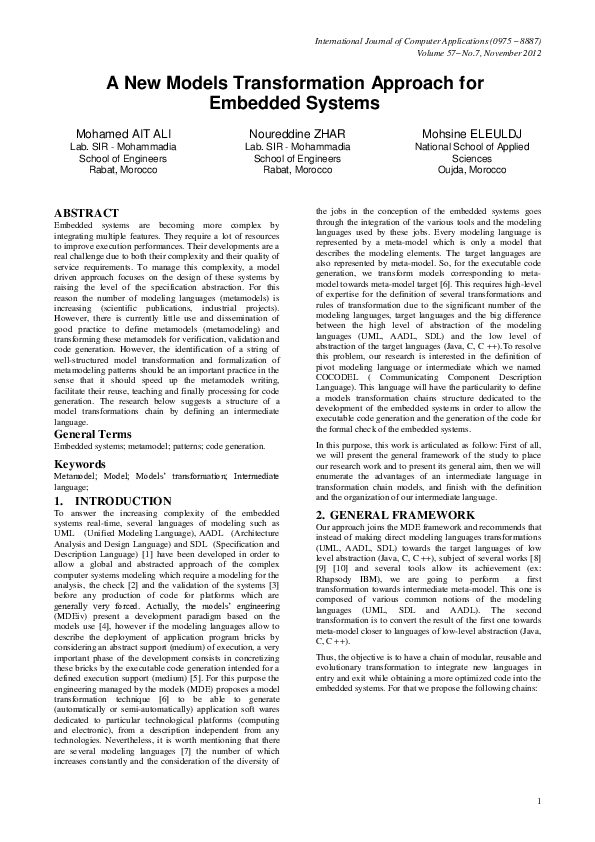 (PDF) A New Models Transformation Approach for Embedded Systems