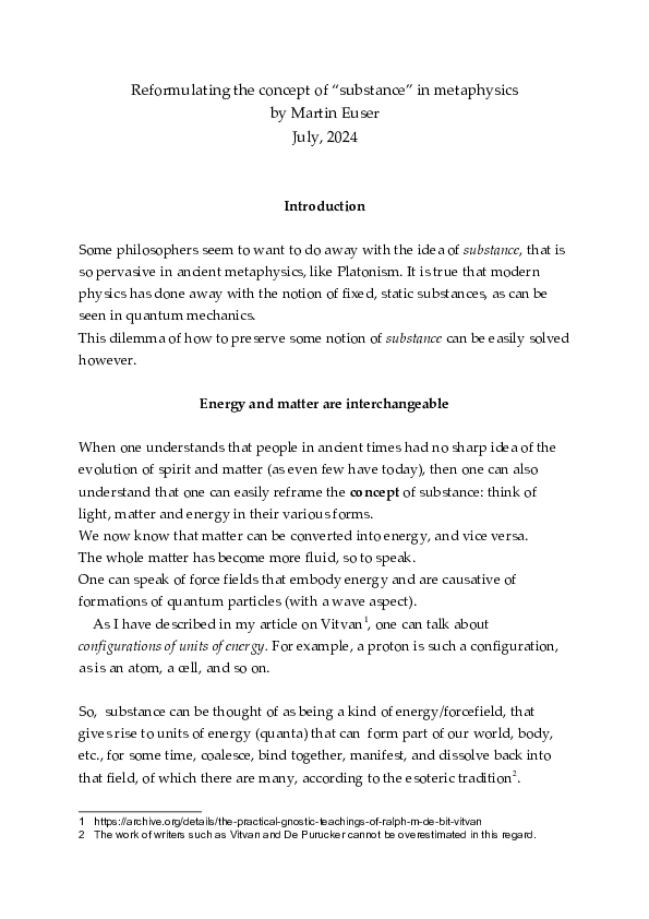 (PDF) Reformulating the concept of substance in metaphysics