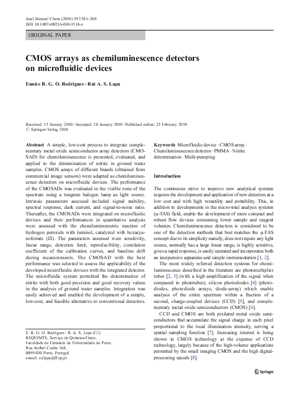(PDF) CMOS arrays as chemiluminescence detectors on microfluidic devices