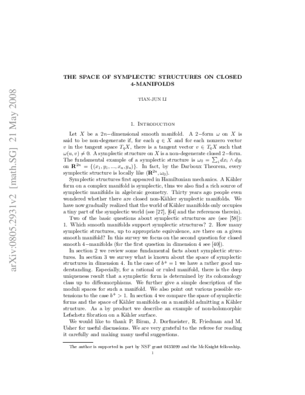 (PDF) The space of symplectic structures on closed 4-manifolds
