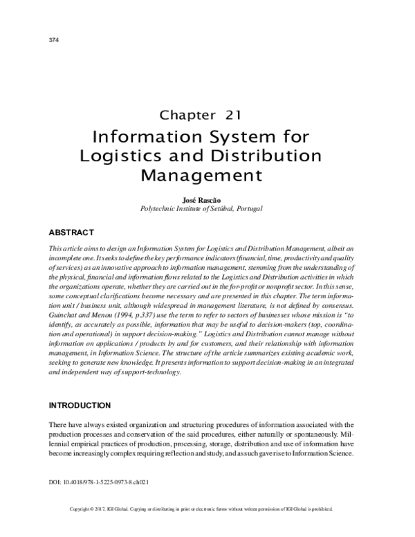(PDF) Information System for Logistics and Distribution Management