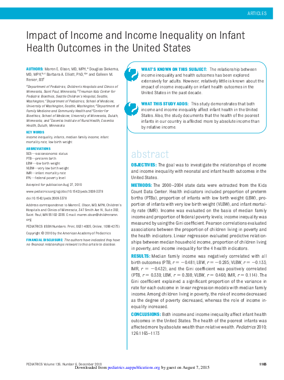 (PDF) Impact of Income and Income Inequality on Infant Health Outcomes ...
