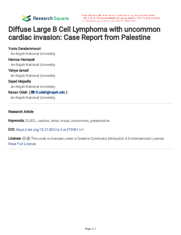 (PDF) Diffuse Large B Cell Lymphoma with uncommon cardiac invasion ...