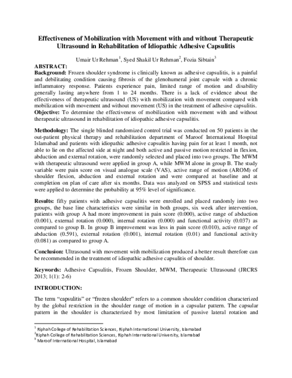 (PDF) Effectiveness of Mobilization with Movement with and without ...