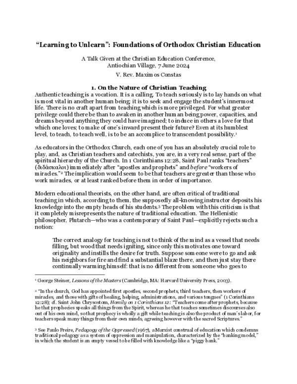 (PDF) Learning to Unlearn: Foundations of Orthodox Christian Education