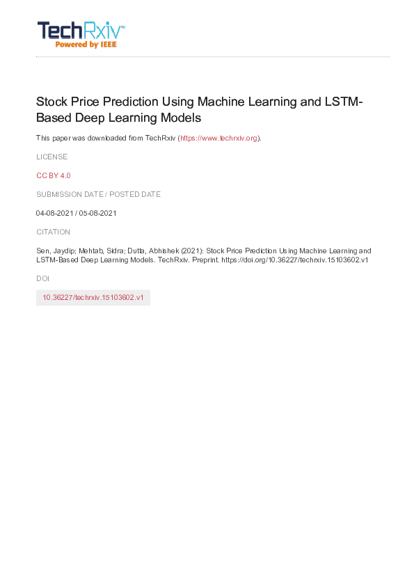 (PDF) Stock Price Prediction Using Machine Learning and LSTM-Based Deep ...