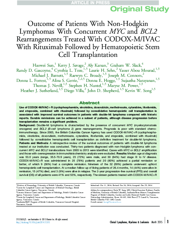(PDF) Outcome of Patients With Non-Hodgkin Lymphomas With Concurrent ...