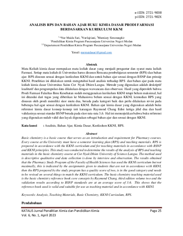 (PDF) Analisis RPS dan Bahan Ajar Buku Kimia Dasar Prodi Farmasi ...
