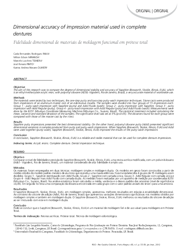(PDF) Dimensional accuracy of impression material used in complete ...