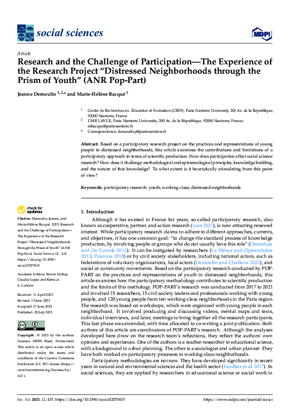 (PDF) Research and the Challenge of Participation—The Experience of the ...