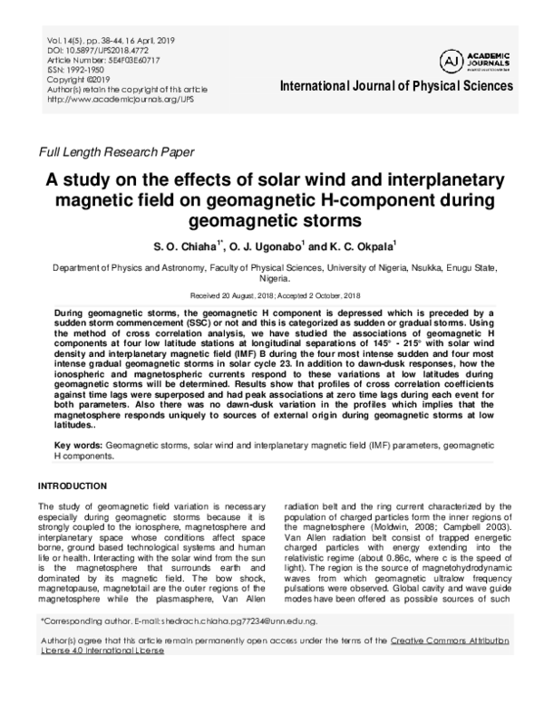 (PDF) A study on the effects of solar wind and interplanetary magnetic ...