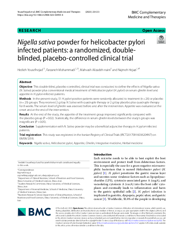 (PDF) Nigella sativa powder for helicobacter pylori infected patients ...