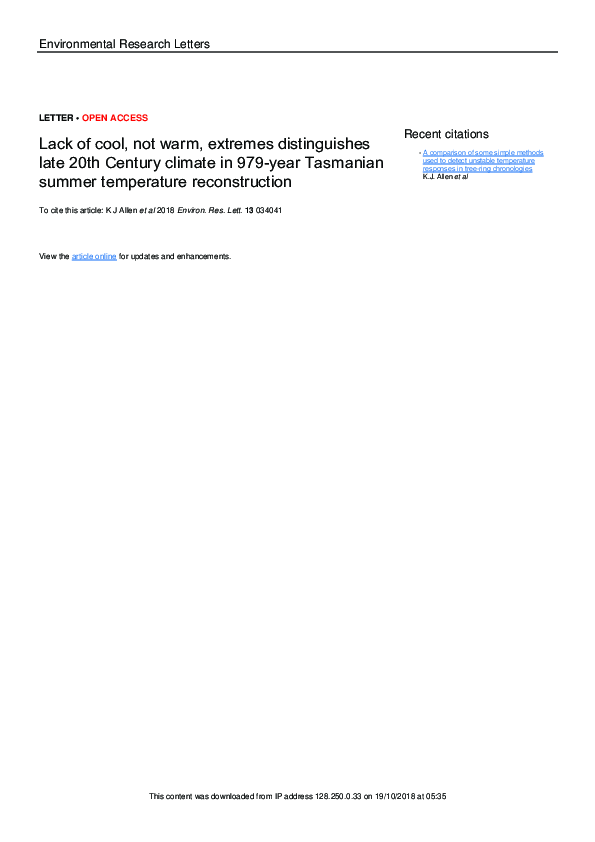 (PDF) Lack of cool, not warm, extremes distinguishes late 20th Century ...