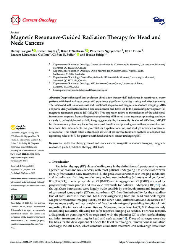 (PDF) Magnetic Resonance-Guided Radiation Therapy for Head and Neck Cancers