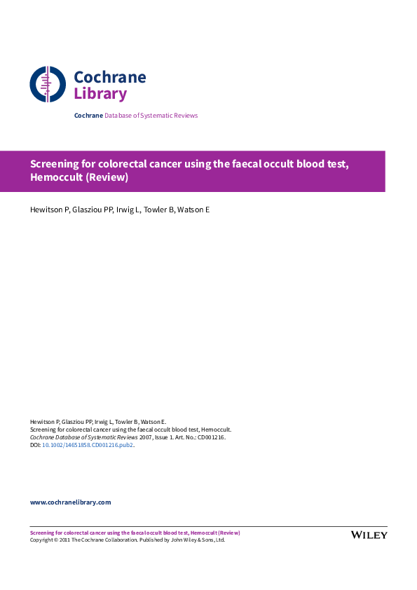 (PDF) Screening for colorectal cancer using the faecal occult blood ...