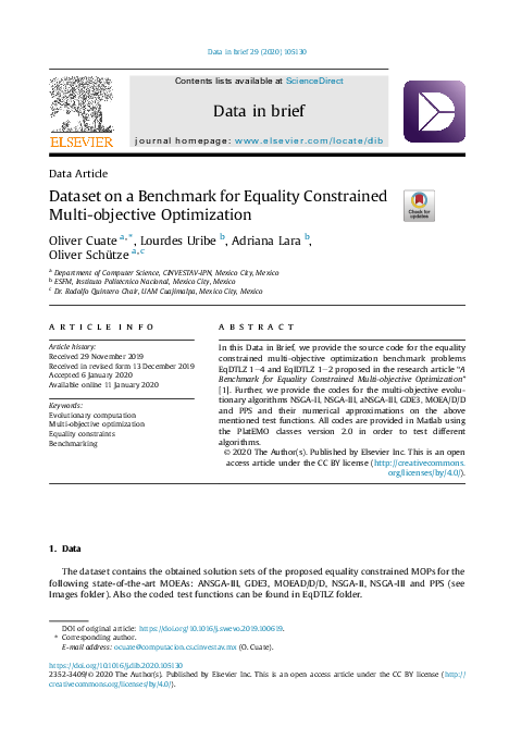 (PDF) Dataset on a Benchmark for Equality Constrained Multi-objective ...