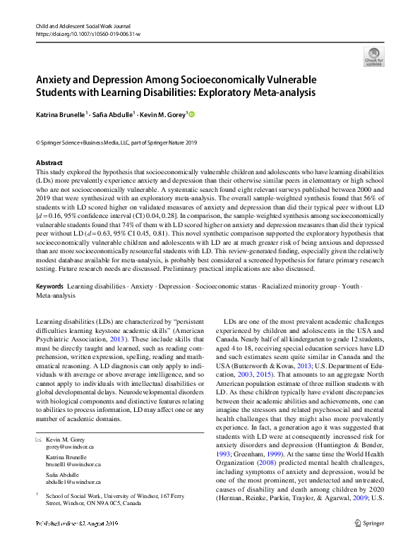 (PDF) Anxiety and Depression Among Socioeconomically Vulnerable ...