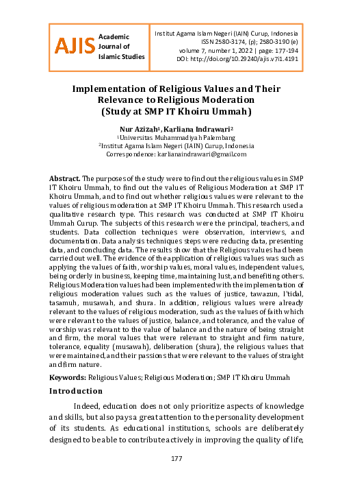 (PDF) Implementation of Religious Values and Their Relevance to ...