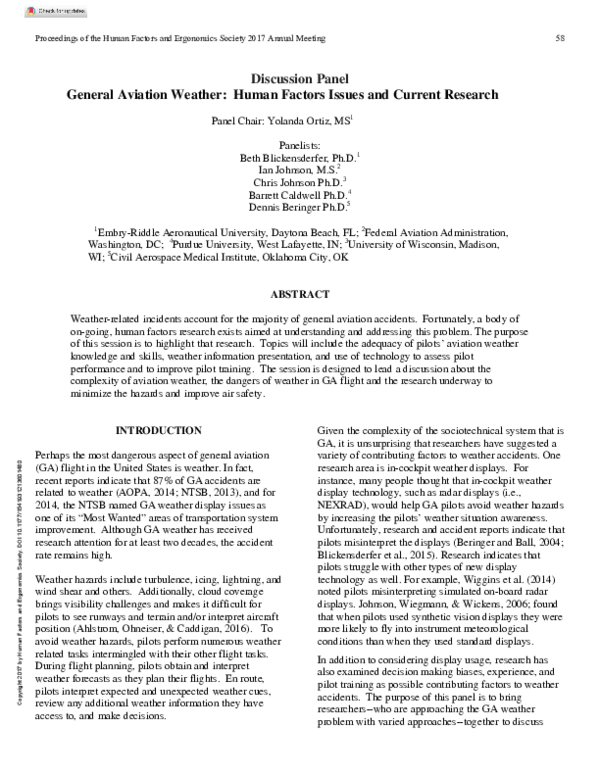 (PDF) Discussion Panel: General Aviation Weather: Human Factors Issues ...