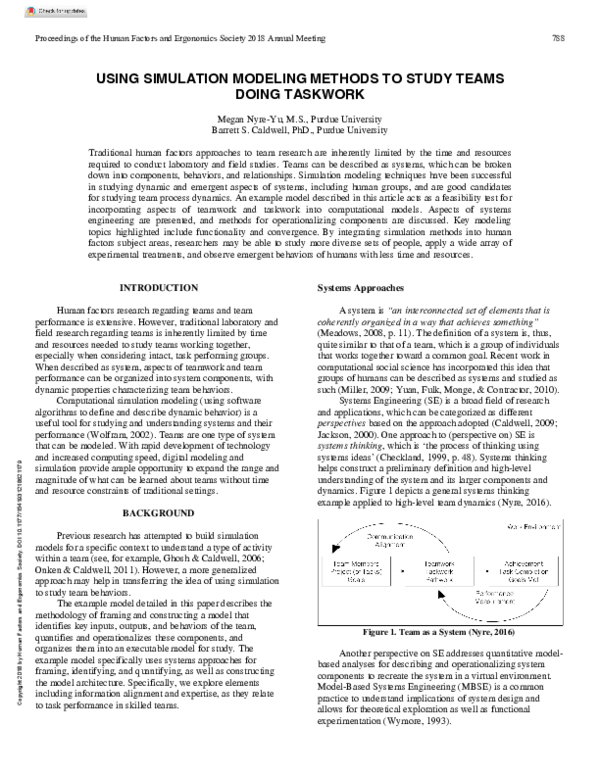(PDF) Using Simulation Modeling Methods to Study Teams Doing Taskwork
