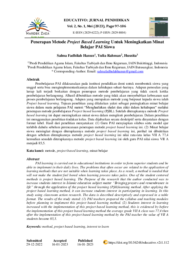 (PDF) Penerapan Metode Project Based Learning Untuk Meningkatkan Minat ...