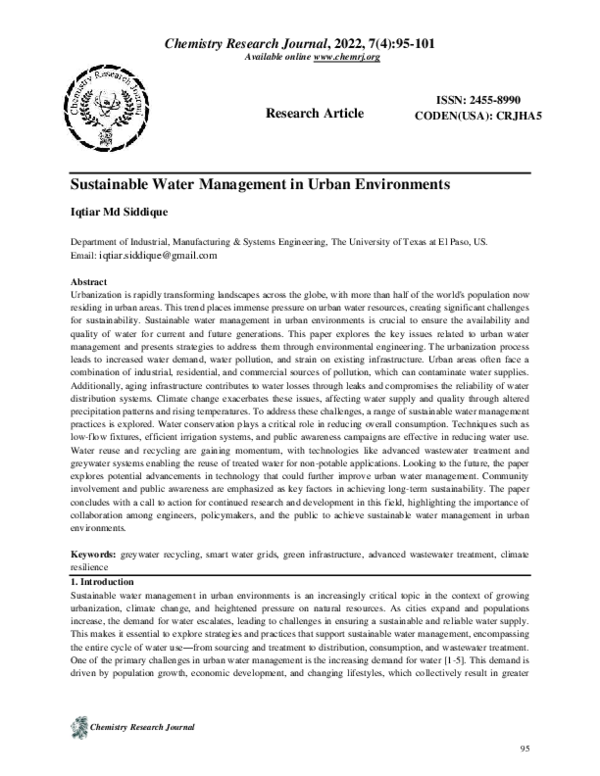 (PDF) Sustainable Water Management in Urban Environments
