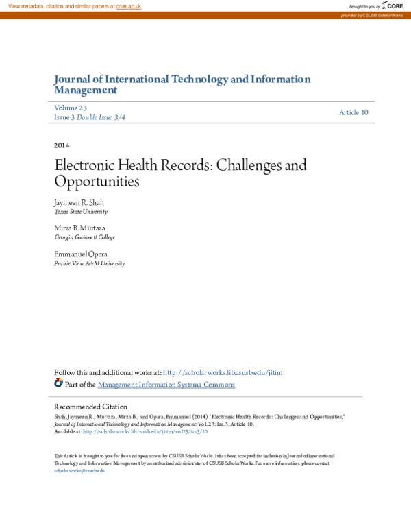 (PDF) Electronic Health Records: Challenges and Opportunities