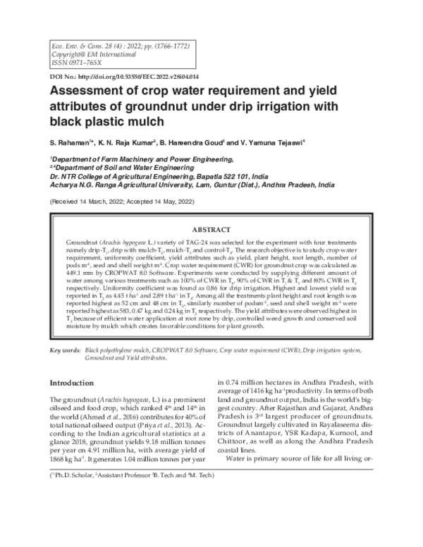 (PDF) Assessment of crop water requirement and yield attributes of ...