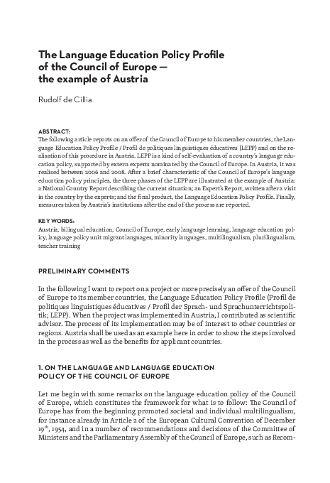 (PDF) The Language Education Policy Profile of the Council of Europe ...