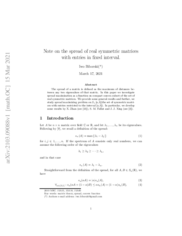 (PDF) Note on the spread of real symmetric matrices with entries in ...