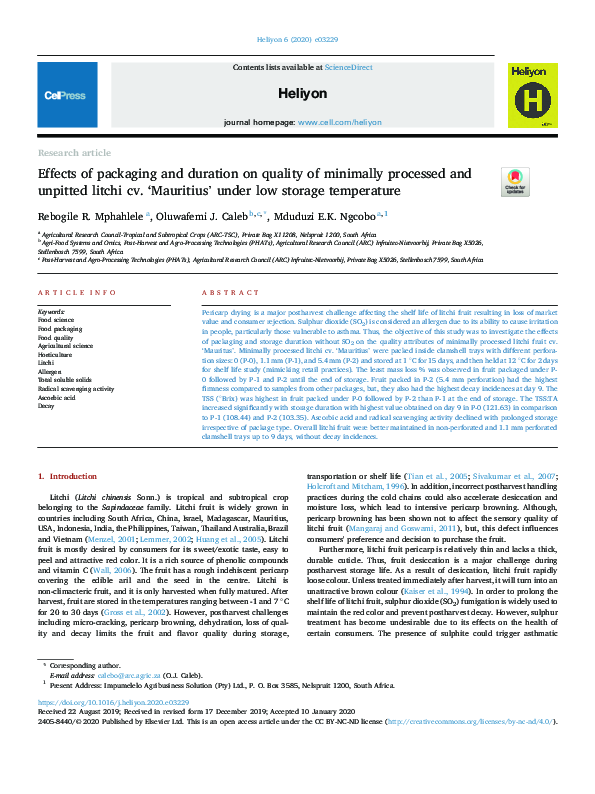 (PDF) Effects of packaging and duration on quality of minimally ...