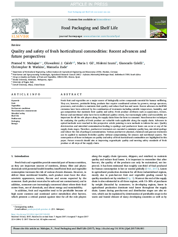 (PDF) Quality and safety of fresh horticultural commodities: Recent ...