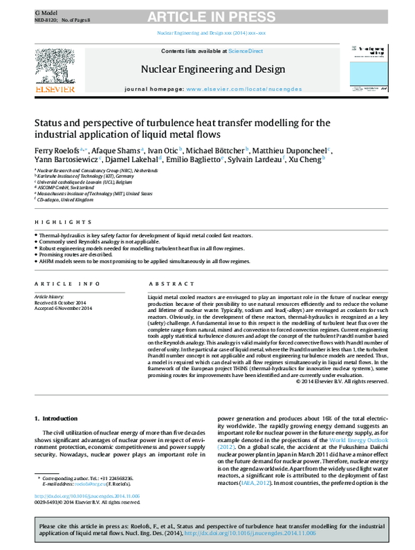 (PDF) Status and perspective of turbulence heat transfer modelling for ...