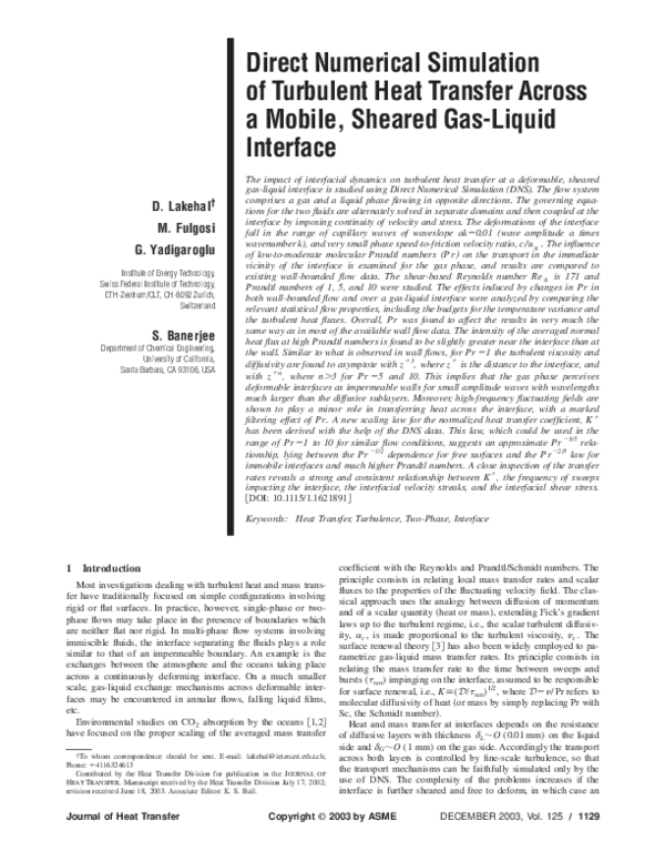 (PDF) Direct Numerical Simulation of turbulent heat transfer across a ...