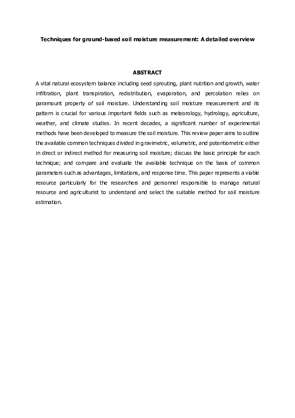 (PDF) Techniques for ground-based soil moisture measurement: a detailed ...