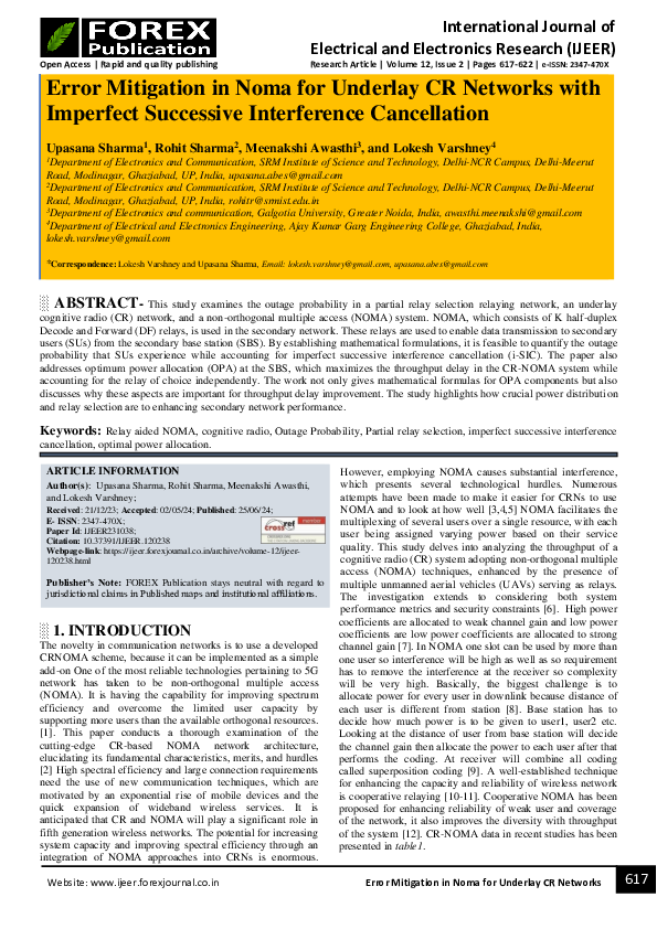(PDF) Error Mitigation in Noma for Underlay CR Networks with Imperfect ...
